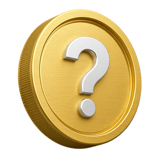 Decorative gold 3D coin featuring a question mark, displayed on the FAQ page